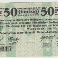 Wandsbeck-Notgeld 50 Pfennig vom 30.3.1917, selten