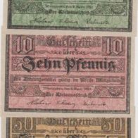 Wanzleben-Notgeld 5,10.50 Pfennig vom 9.4.1920 Kz. rot, 3 Scheine