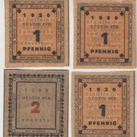 Wasserburg-Notgeld-1,1,1,2 Pfennig Sparkasse von 1920, 4 Scheine