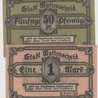 Wattenscheid-Notgeld Eine Mark und 50 Pfennige von 1921, 2Scheine