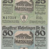 Weferlingen-Notgeld 25,50 Pfennig vom 1.7.1920, 2 Scheine