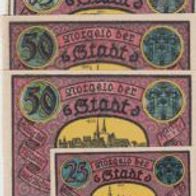 Weida-Notgeld 5,10,25,50,50,75,75 Pfennig vom 30.9.1921.7 Scheine