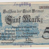 Weimar-Notgeld Fünf Mark vom10.10.1918 mit Prägestempel Nr.50031