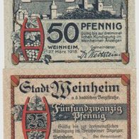 Weinheim-Notgeld 25,50 Pfennig vom 27.3.1918, 2 Scheine