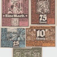 Weissensee-Notgeld 10,25,50,75 Pfennig und 1 Markvom1.8.1921,5 Scheine