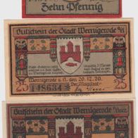 Wernigerode-Notgeld10 Pf. vom1.4.,1921, -25,50 Pfennig vom 20.12.1920, 3 Scheine