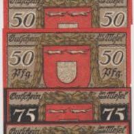 Wesel-Notgeld 25,3x50,3x75 Pfennige von 1921, 7 Scheine.