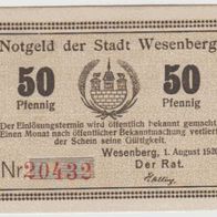 Wesenberg-Notgeld 50 Pfennig vom 1.8.1920