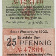 Westerburg-Notgeld 10,25 Pfennig vom 1.10.1920, Kz. rot nicht fetttgedruckt 2 Scheine