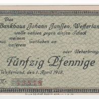 Westerland-Notgeld 50 Pfennig vom 1.4.1918 Nr.43578, Bankhaus Jannsen