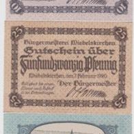 Wiebelskirchen-Notgeld 10,25,50 Pfennig vom 7.2.1920 Stadt Motiv 3 Scheine