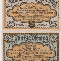 Wiehe-Notgeld 25,50 Pfennige vom 9.10.1920, 2 Scheine