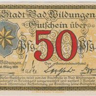 Wildungen-Bad-Notgeld 50 Pfennig vom 16.3.1921 Wertzahl rot