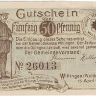 Willingen-Notgeld 50 Pfennig vom 15.4.1921
