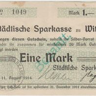 Witten-Notgeld1Mark vom11.8.1914 bis 31.12.1914 Bezahlt Stempel, gebr. Erhaltung