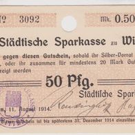 Witten-Notgeld 1 Mark vom 11.8.1914 bis 31.12.1914 gelocht, beste Erhaltung