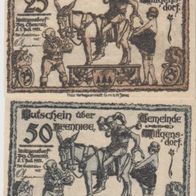 Wittgensdorf-Notgeld 25,50 Pfennig vom1.7.1921, 2 Scheine