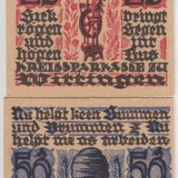 Wittingen-Notgeld 25,50 Pfennig vom 1.7.1922, Karton Papier 2 Scheine
