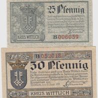 Wittlich-Notgeld 25,50 Pfennig vom 15.9.1919, 2 Scheine
