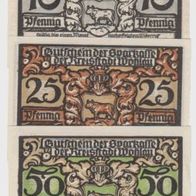 Wohlau-Notgeld 10,25,50 Pfennig vom 1.4.1921, 3 Scheine