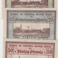 Wohlau-Notgeld 10,25,50 Pfennig vom 17.8.1920, 3 Scheine