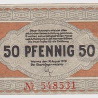 Worms-Notgeld 50 Pfennig vom 30.8.1919 Wz. Zickzacklinien