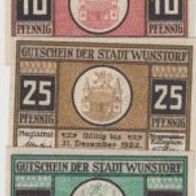 Wunsdorf-Notgeld 5,10,25,50,75 Pfennig bis 31.12.1922 , 5 Scheine