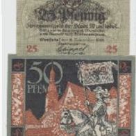 Wunsiedel-Notgeld 25,25,50,50 Pfennig vom 11.11.1918, 4 Scheine