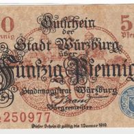 Würzburg-Notgeld 50 Pfennig bis 1.1.1919 beste Erhaltung