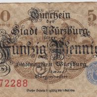 Würzburg-Notgeld 50 Pfennig bis 1.7.1918 stark gebraucht, selten