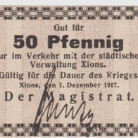 Xions-Posen-Notgeld 50 Pfennig vom1.12.1917, Wz Sterne in Sechsecken