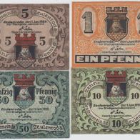 Zeulenroda-Notgeld 5,10,50 Pfennig und 1Mark vom 1.1.1920, 4 Scheine
