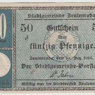 Zeulenroda-Notgeld 50 Pfennig vom 10.12.1916 blau mit Prägestempel, leicht-gebraucht