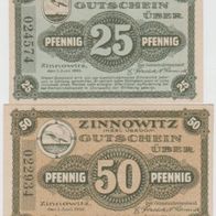 Zinnowitz-Rügen-Notgeld 25,50 Pfennig vom 1.5.1921, 2 Scheine