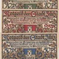 Zülz-Notgeld-Schlesien 10.25,50 Pfennig vom 21.3.1921, 3 Scheine