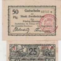 Zweibrücken-Notgeld 25-50 Pf. vom 20.2.1917, und 25,25 Pf. bis Dez1919 Konvolut