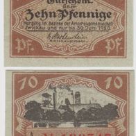 Zwickau-Notgeld 10 Pfennig vom 31.12.1920 , Kz. Buchstabe A 1 Schein