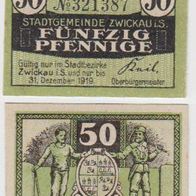 Zwickau-Notgeld 50 Pfennig bis 31.12.1919 grün mit RS Wappen