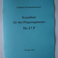 Kennblatt Kampfflugzeug Do 17 P von 1939