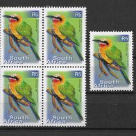 090) Südafrika 2000 Vögel Mi. Nr. 1307 4er Block ungestempelt