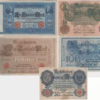 Geldscheine-Reichsbanknoten-5 Scheine in leicht gebrauchter Erhaltung -Konvolut