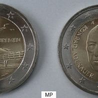 2 X 2 € Sonder Gedenk-Münzen-Bremen und Konrad Adenauer 2026 Prägestätte Berlin ( A )