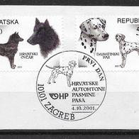 08) Kroatien 2001 Hunde Mi. Nr. 583/84 gestempelt auf Papier