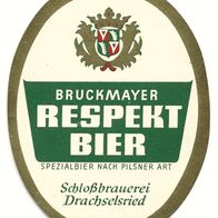 Bieretikett "Respekt-Bier" Schlossbrauerei Drachselsried (Bruckmayer) Lkr. Regen
