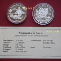 2 x 1 Oz Samoa 10 $ Tala 1994 Schiffe & Entdecker "Tigris Expedition"