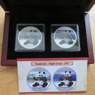 Münzen China Panda 2017 Set - 2 x 30gr. - 10 Yuan - "Night and Day" - BU - unc - RAR!