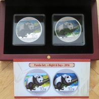 Münzen China Panda 2016 Set - 2 x 30gr. - 10 Yuan - "Night and Day" - BU - unc - RAR!
