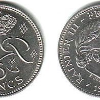 MONACO 5 Francs 1971 Fürst Rainier III." (1949-2005) gekr. Spiegelmonogramm