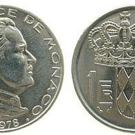 MONACO 1 Franc 1978 Fürst Rainier III." (1949-2005) Krone vor Rautenschild
