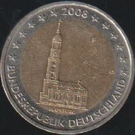 2008 BRD 2 Euro Hamburg „F“ Fehlprägung alte Wertseite